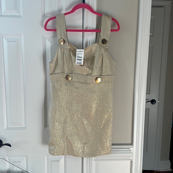 NWT BEBE GOLD SLIM OVERALL BUTTON DRESS SZ L - Picture 1 of 5